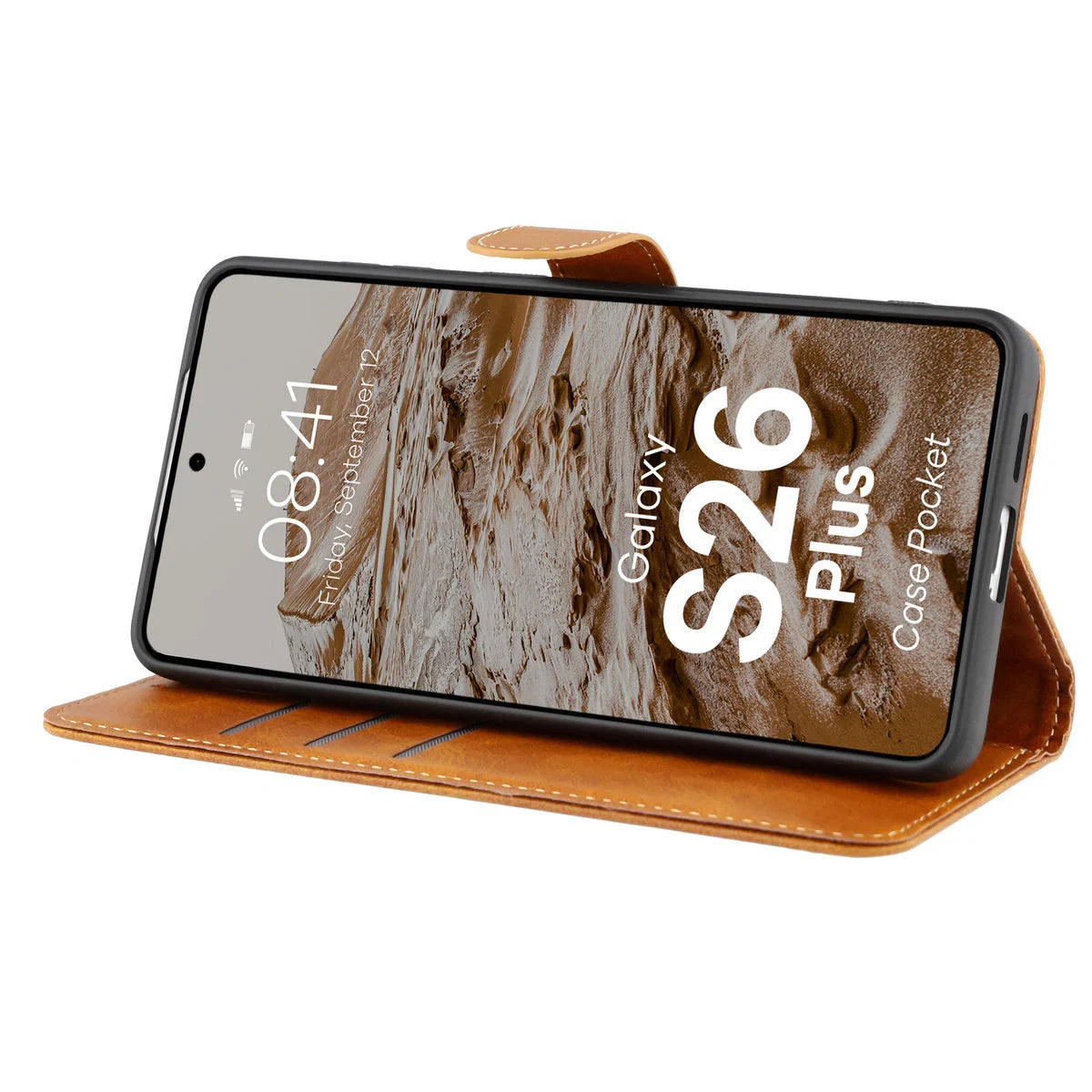 Handyhülle mit Klappe für Galaxy S26 Plus, Bizon Case Pocket, Braun