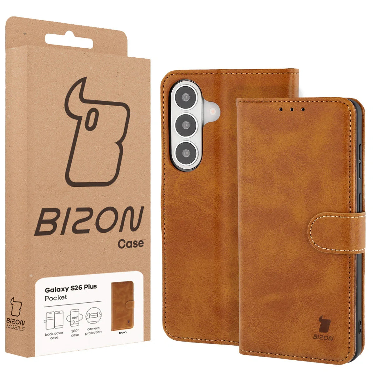 Handyhülle mit Klappe für Galaxy S26 Plus, Bizon Case Pocket, Braun