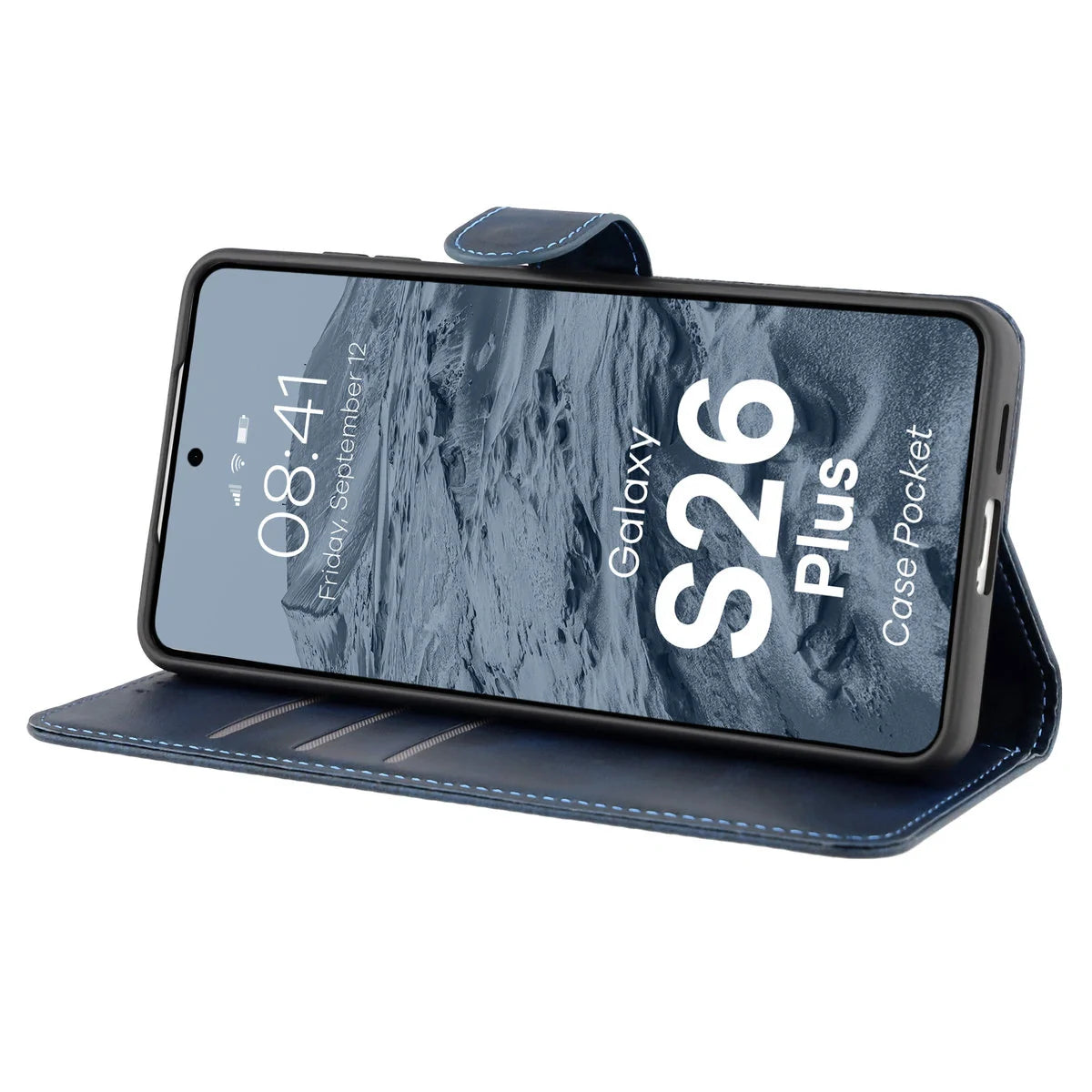 Handyhülle mit Klappe für Galaxy S26 Plus, Bizon Case Pocket, Dunkelblau