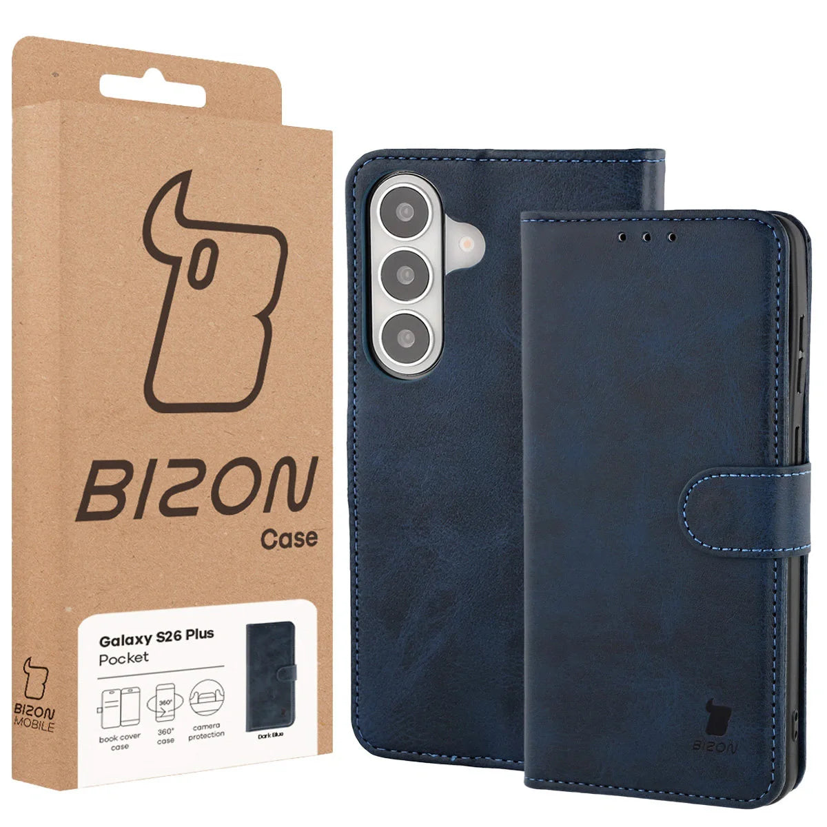 Handyhülle mit Klappe für Galaxy S26 Plus, Bizon Case Pocket, Dunkelblau