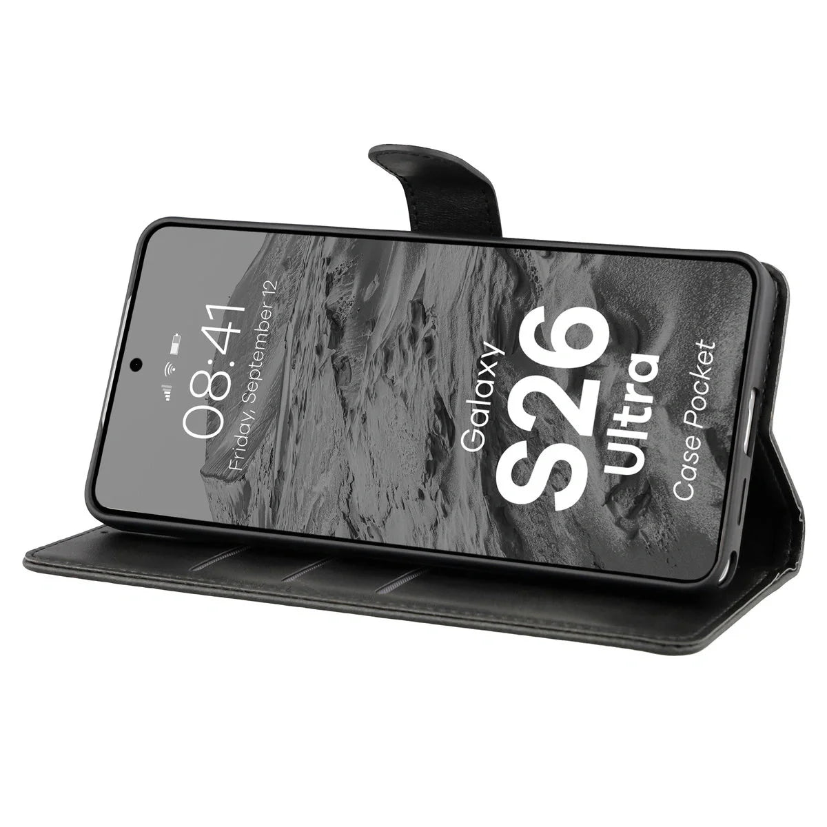 Handyhülle mit Klappe für Galaxy S26 Ultra, Bizon Case Pocket, Schwarz