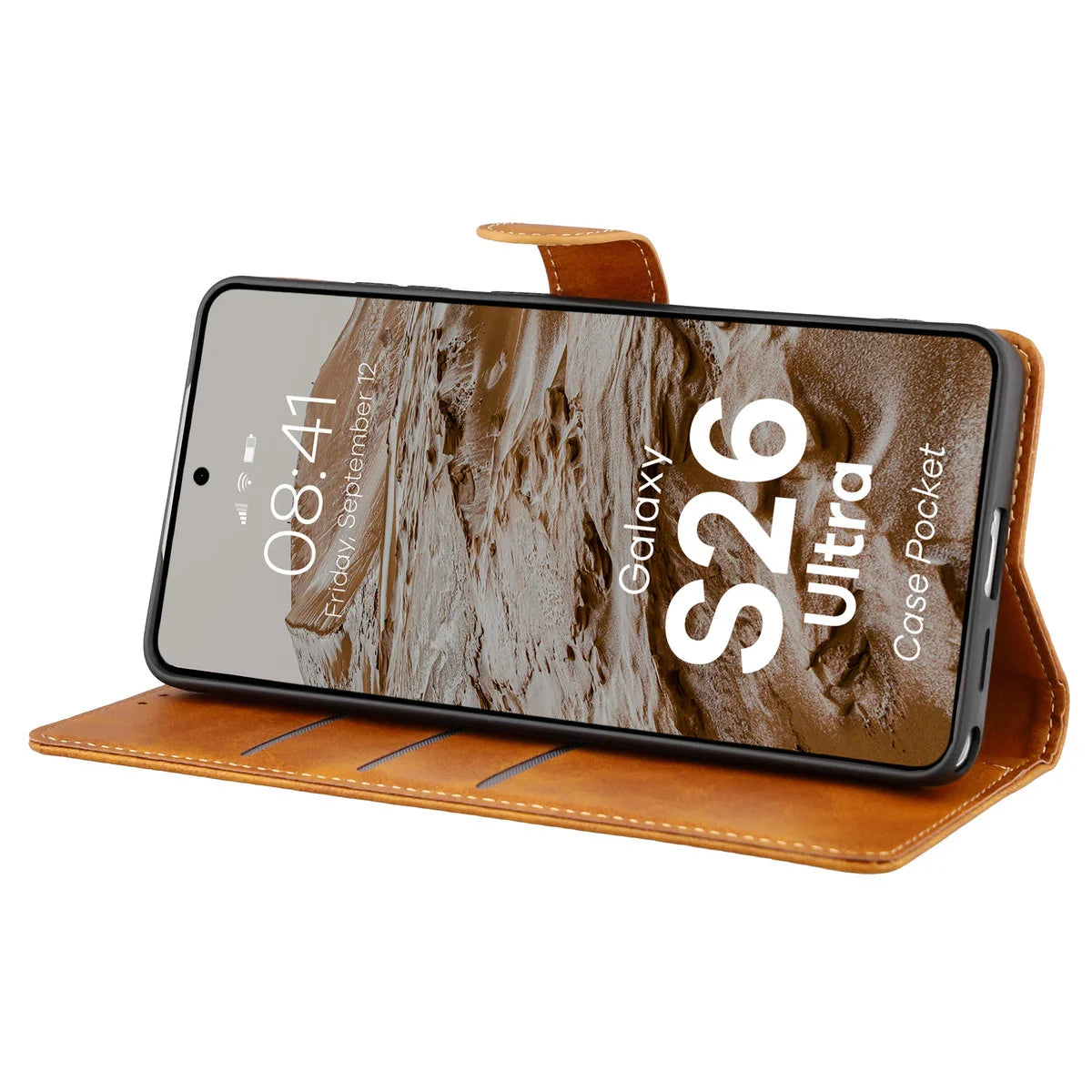 Handyhülle mit Klappe für Galaxy S26 Ultra, Bizon Case Pocket, Braun