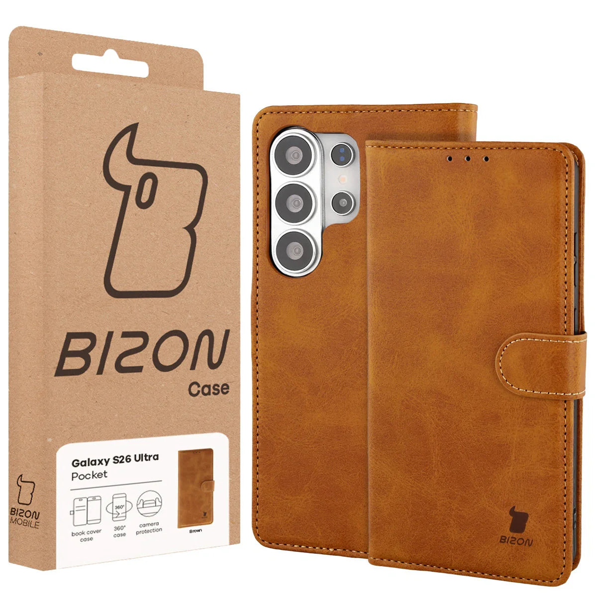 Handyhülle mit Klappe für Galaxy S26 Ultra, Bizon Case Pocket, Braun