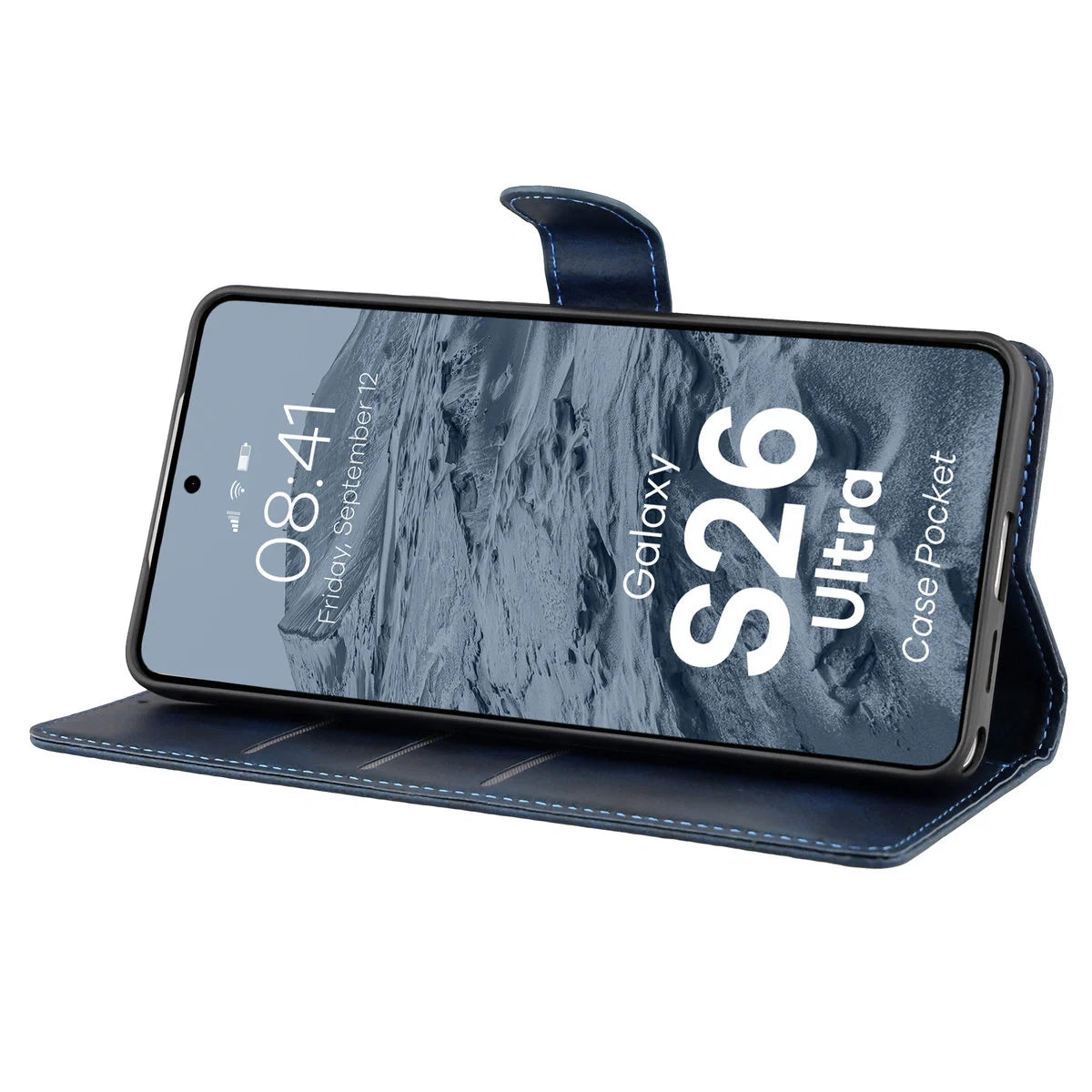 Handyhülle mit Klappe für Galaxy S26 Ultra, Bizon Case Pocket, Dunkelblau
