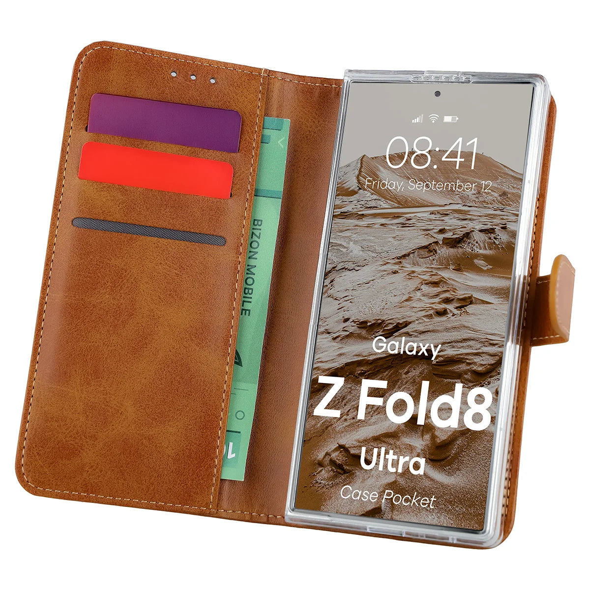 Handyhülle mit Klappe für Galaxy Z Fold8 Ultra, Bizon Case Pocket, Braun (1/7)