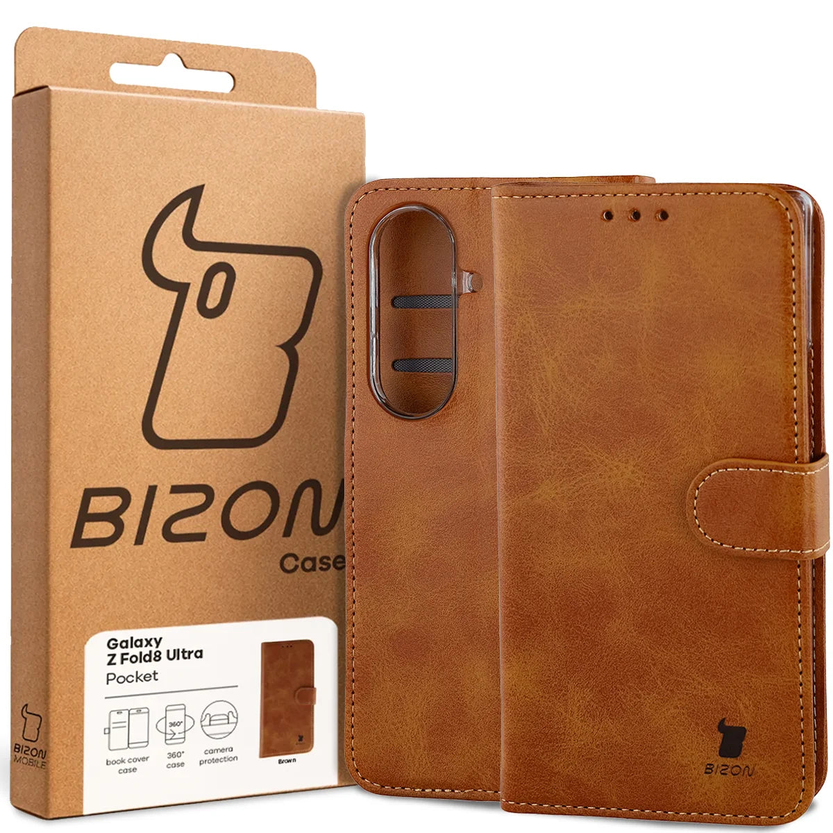 Handyhülle mit Klappe für Galaxy Z Fold8 Ultra, Bizon Case Pocket, Braun (7/7)