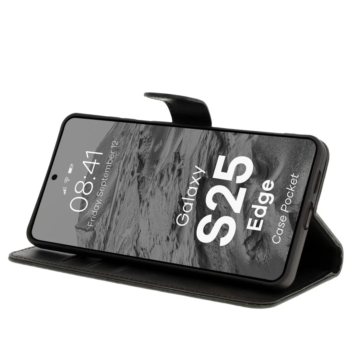 Handyhülle mit Klappe für Galaxy S25 Edge, Bizon Case Pocket, Schwarz