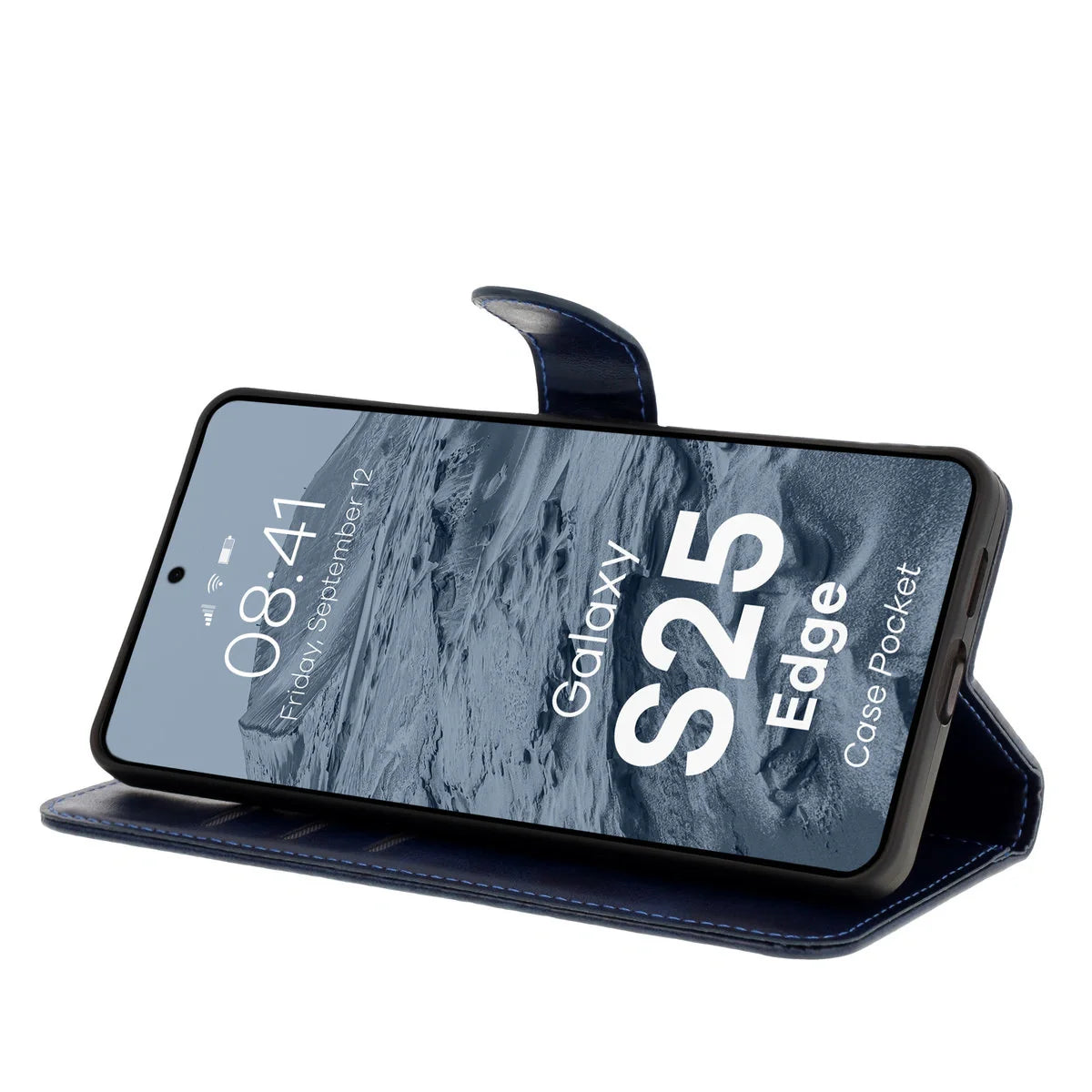 Handyhülle mit Klappe für Galaxy S25 Edge, Bizon Case Pocket, Dunkelblau