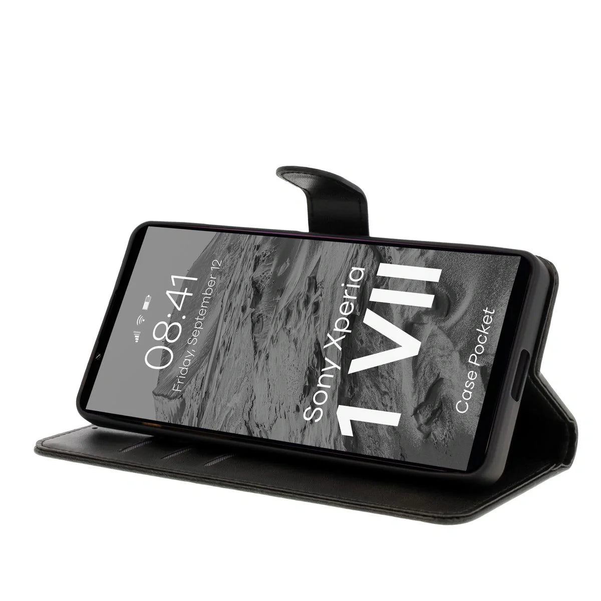 Handyhülle mit Klappe für Xperia 1 VII, Bizon Case Pocket, Schwarz