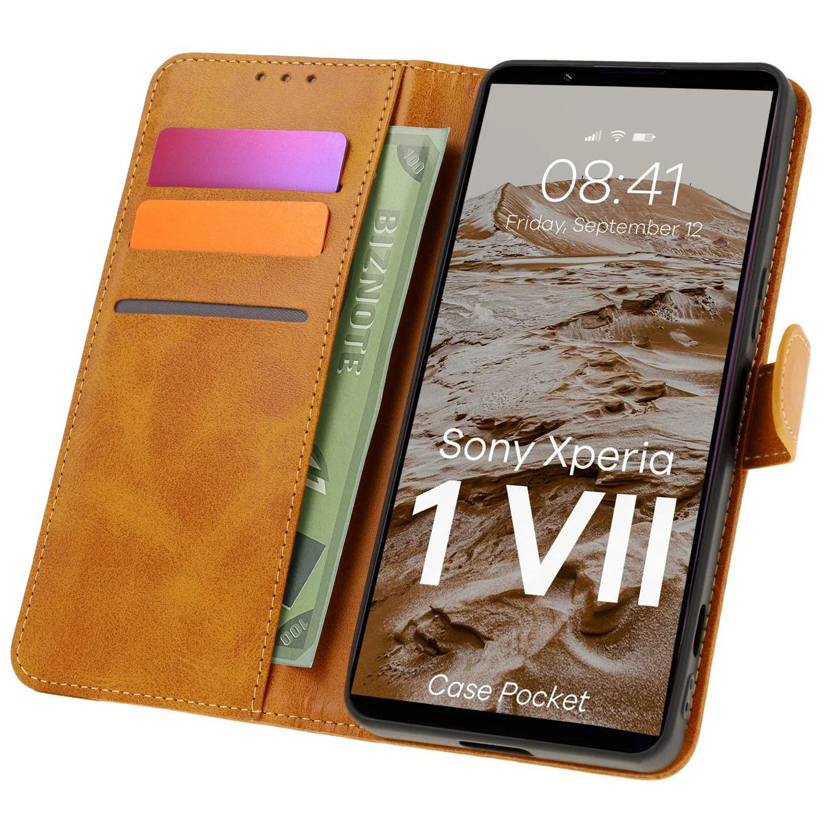 Handyhülle mit Klappe für Xperia 1 VII, Bizon Case Pocket, Braun
