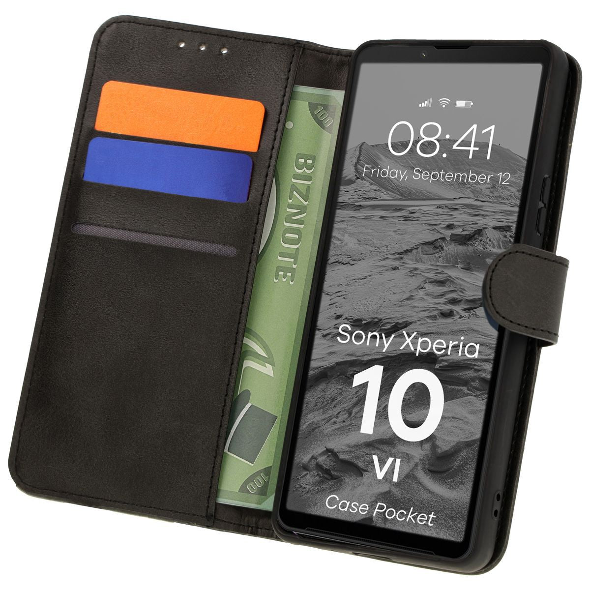 Handyhülle mit Klappe für Sony Xperia 10 VI, Bizon Case Pocket, Schwarz