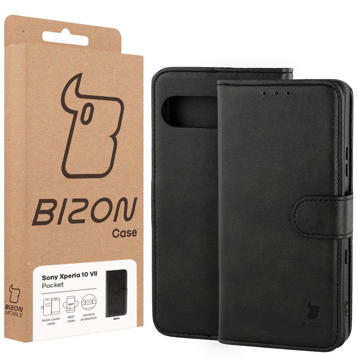 Handyhülle mit Klappe für Sony Xperia 10 VII, Bizon Case Pocket, Schwarz