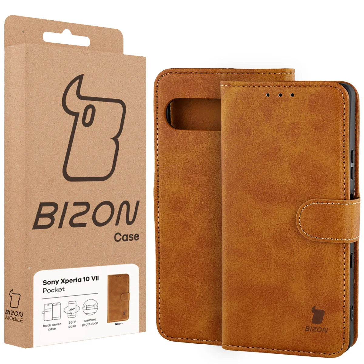 Handyhülle mit Klappe für Sony Xperia 10 VII, Bizon Case Pocket, Braun
