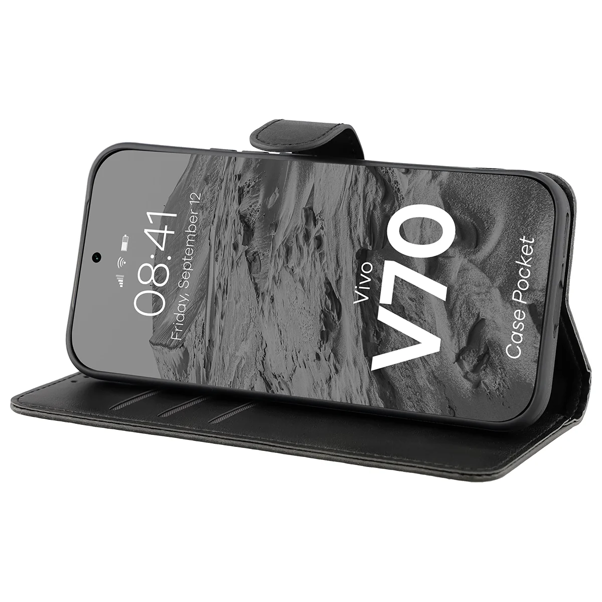 Handyhülle mit Klappe für Vivo V70 5G, Bizon Case Pocket, Schwarz