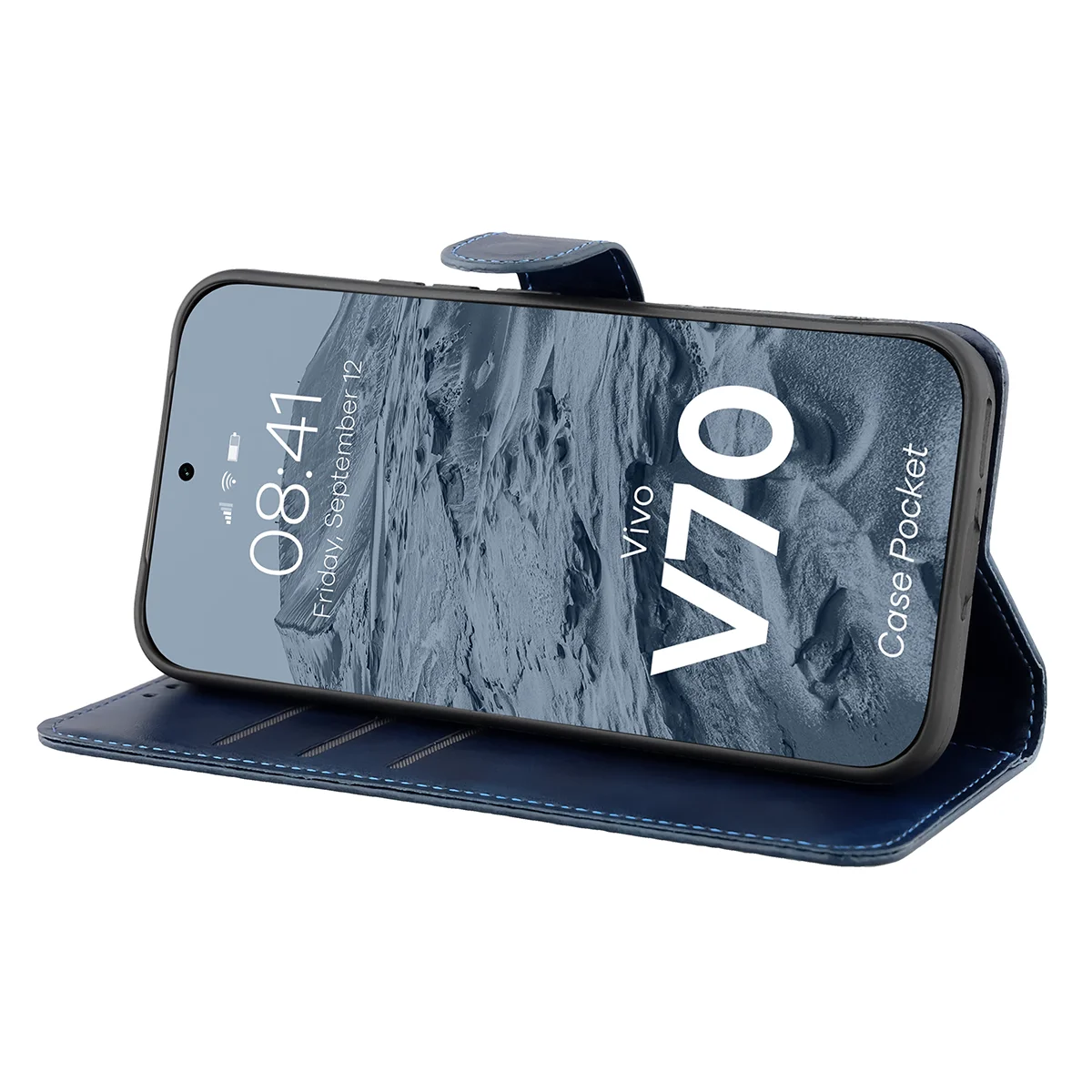 Handyhülle mit Klappe für Vivo V70 5G, Bizon Case Pocket, Dunkelblau