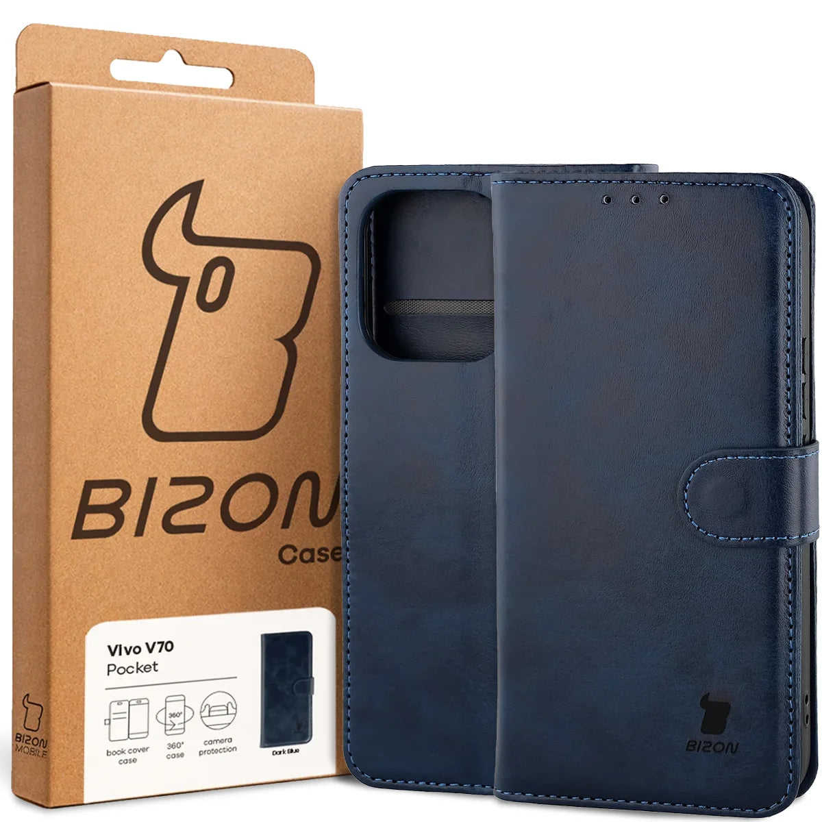 Handyhülle mit Klappe für Vivo V70 5G, Bizon Case Pocket, Dunkelblau