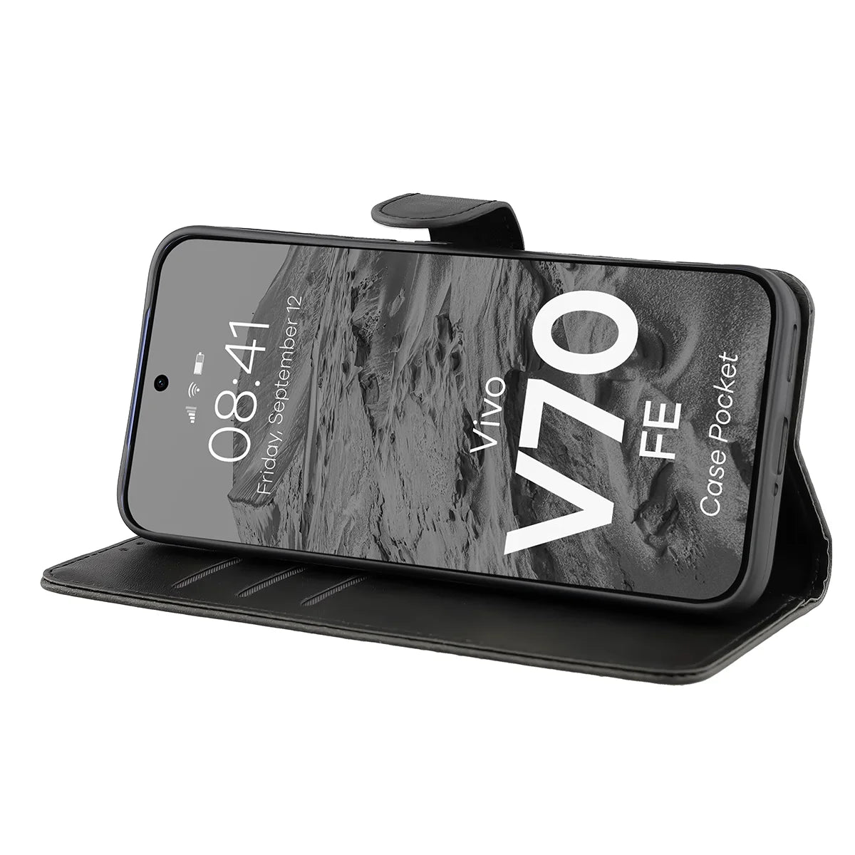 Handyhülle mit Klappe für Vivo V70 FE 5G, Bizon Case Pocket, Schwarz
