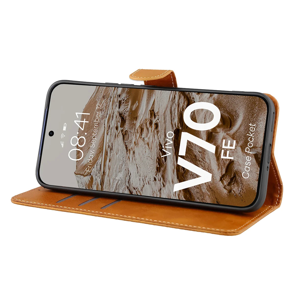 Handyhülle mit Klappe für Vivo V70 FE 5G, Bizon Case Pocket, Braun