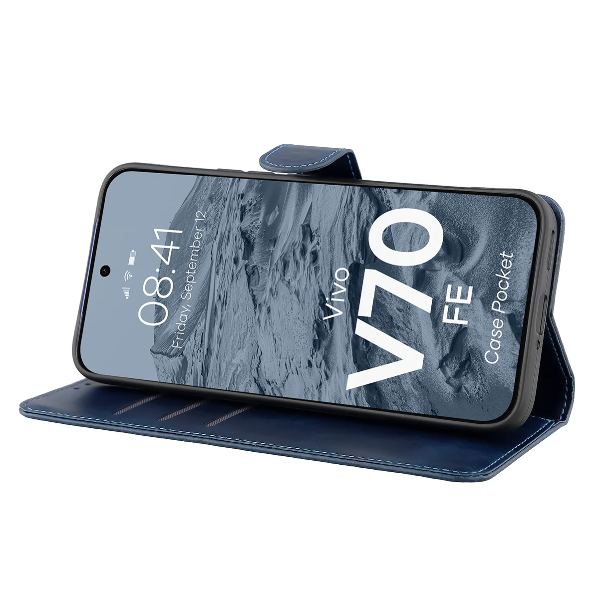 Handyhülle mit Klappe für Vivo V70 FE 5G, Bizon Case Pocket, Dunkelblau
