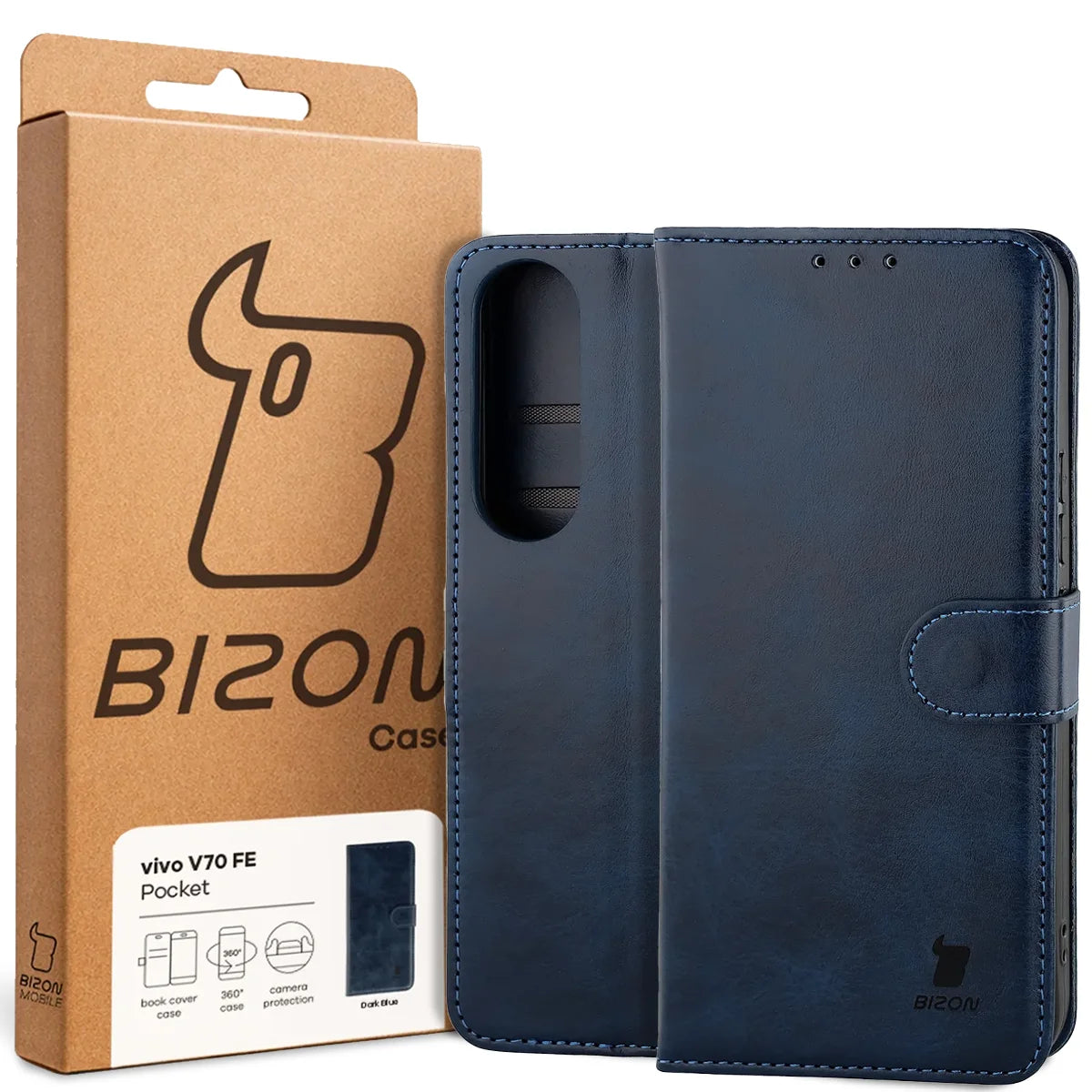 Handyhülle mit Klappe für Vivo V70 FE 5G, Bizon Case Pocket, Dunkelblau
