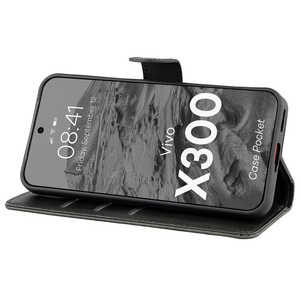 Handyhülle mit Klappe für Vivo X300, Bizon Case Pocket, Schwarz