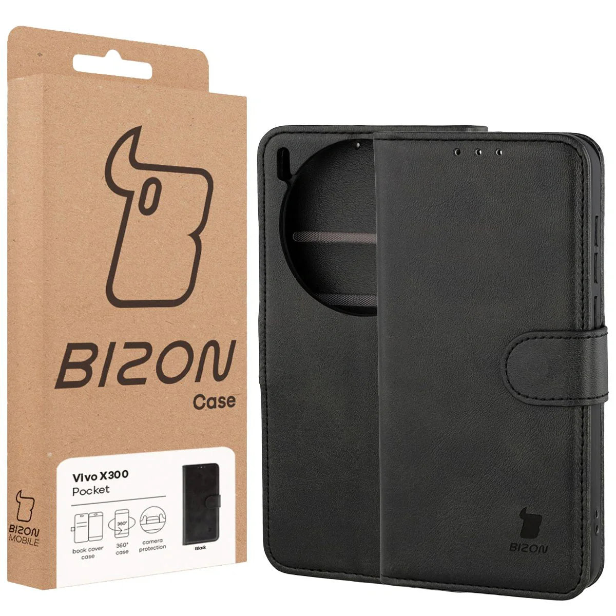 Handyhülle mit Klappe für Vivo X300, Bizon Case Pocket, Schwarz