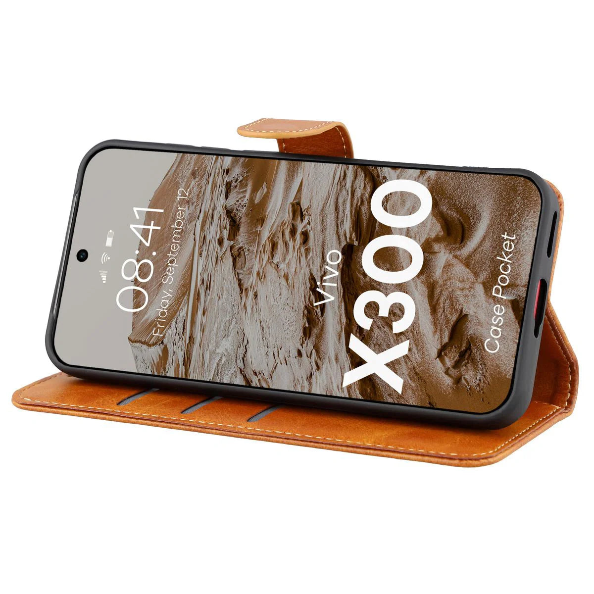 Handyhülle mit Klappe für Vivo X300, Bizon Case Pocket, Braun