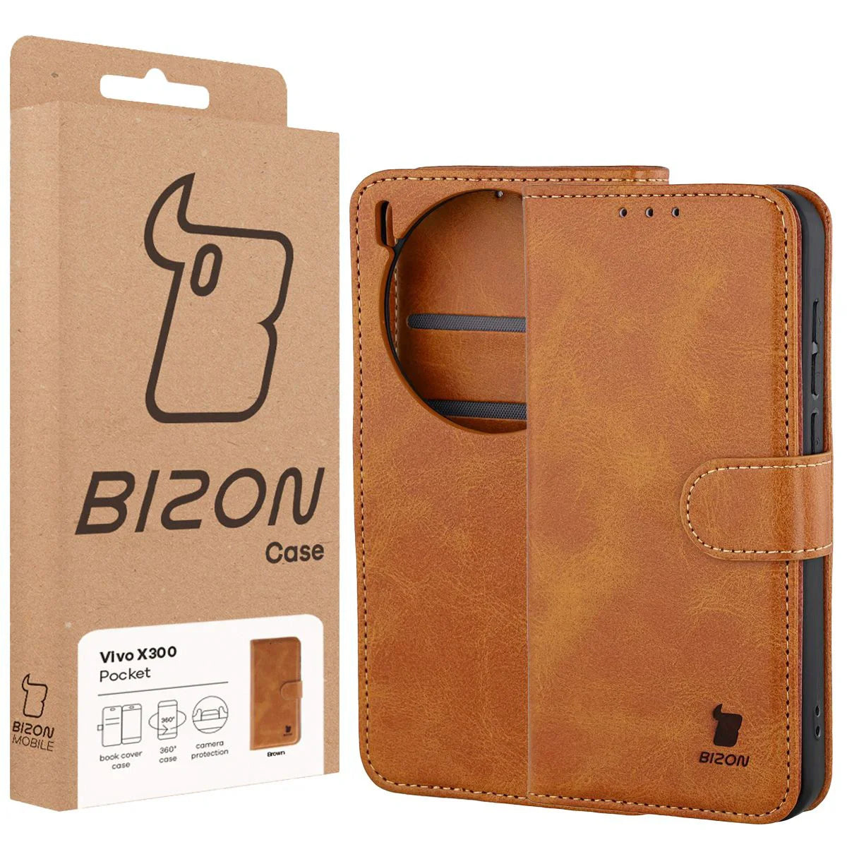 Handyhülle mit Klappe für Vivo X300, Bizon Case Pocket, Braun