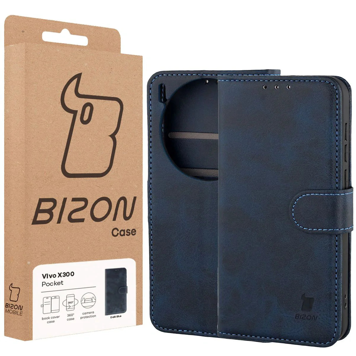 Handyhülle mit Klappe für Vivo X300, Bizon Case Pocket, Dunkelblau