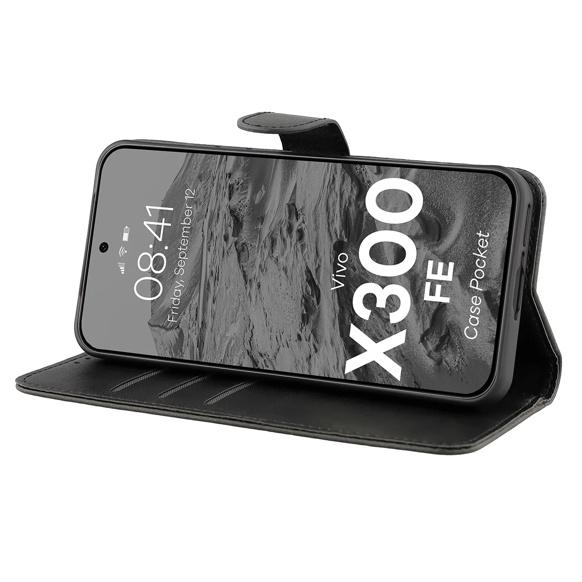 Handyhülle mit Klappe für Vivo X300 FE, Bizon Case Pocket, Schwarz