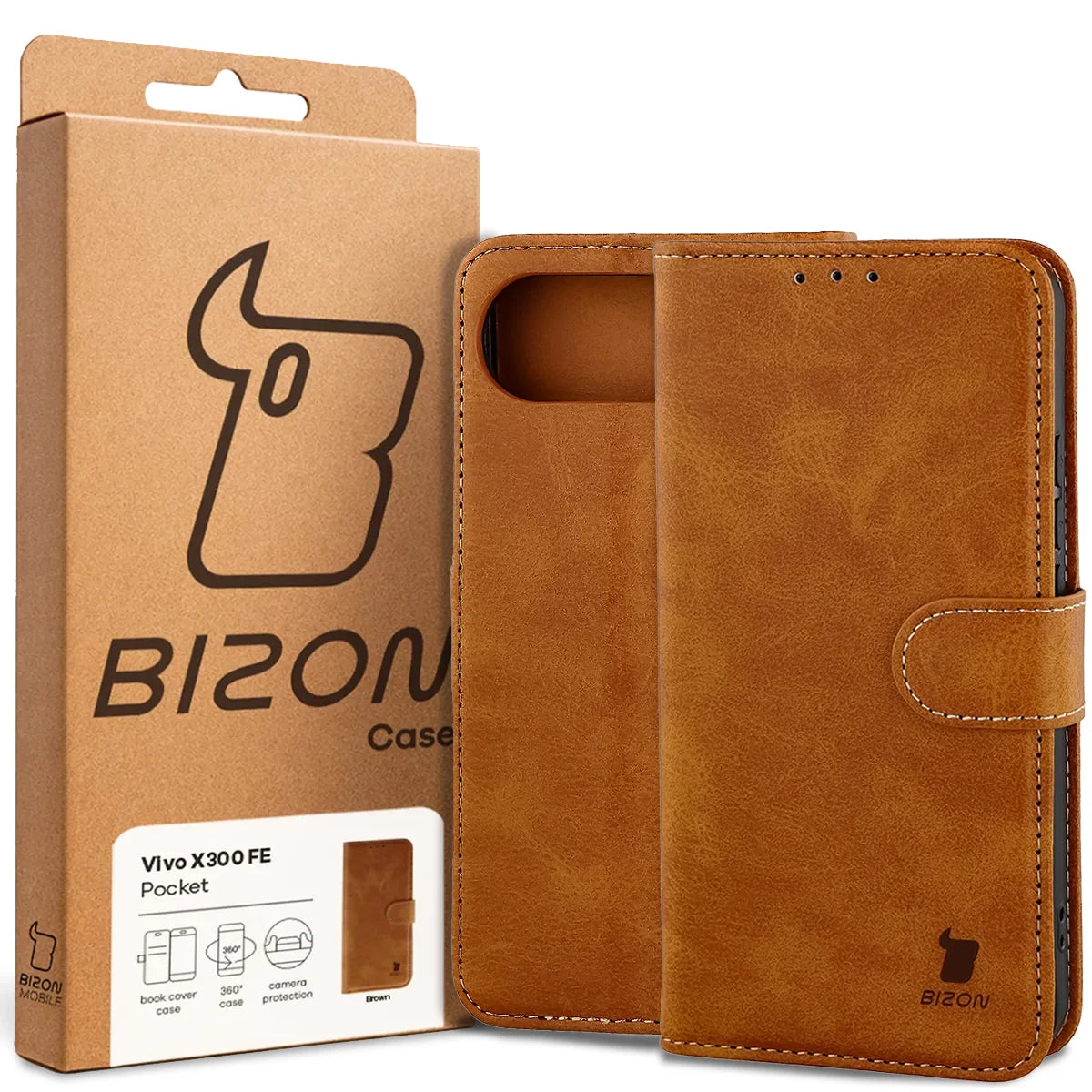 Handyhülle mit Klappe für Vivo X300 FE, Bizon Case Pocket, Braun