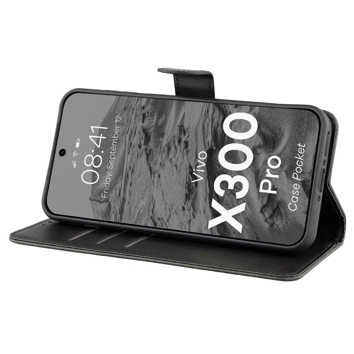 Handyhülle mit Klappe für Vivo X300 Pro, Bizon Case Pocket, Schwarz