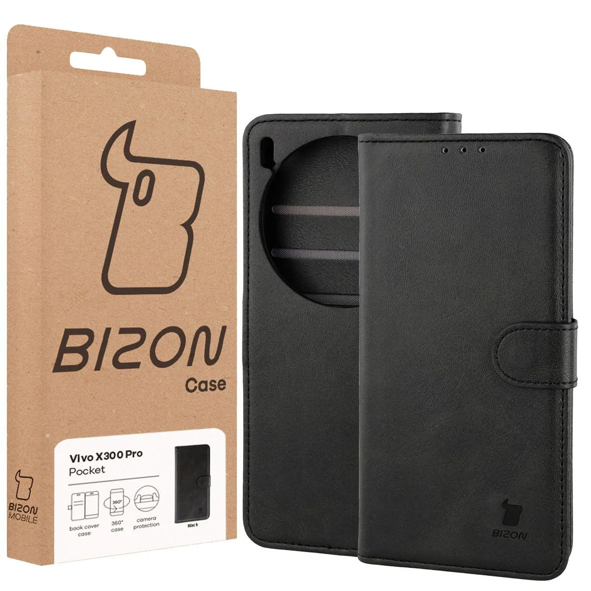 Handyhülle mit Klappe für Vivo X300 Pro, Bizon Case Pocket, Schwarz