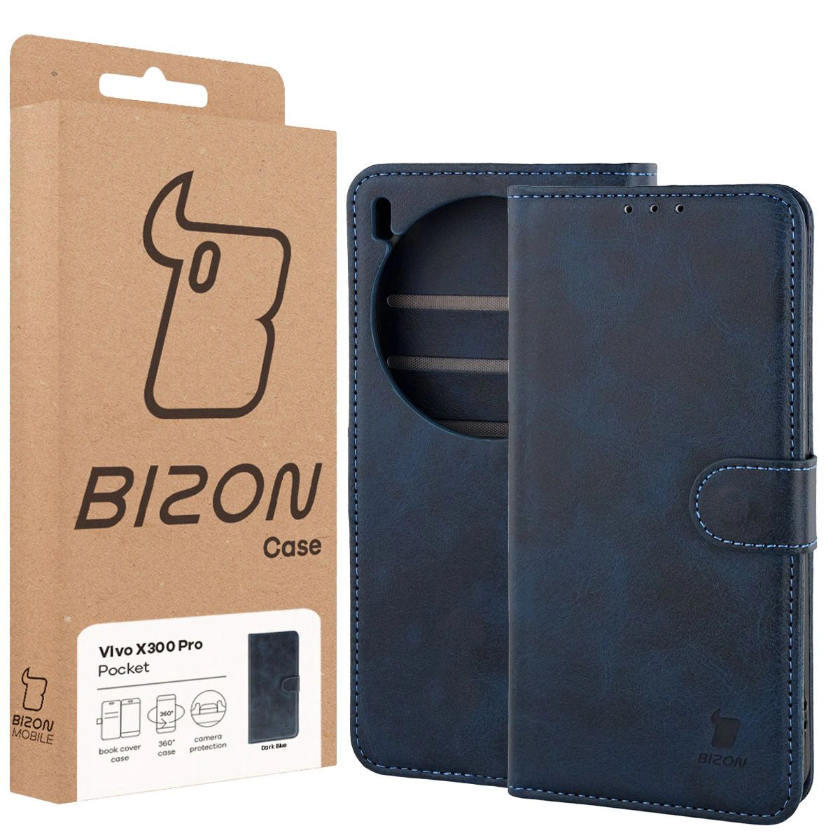 Handyhülle mit Klappe für Vivo X300 Pro, Bizon Case Pocket, Dunkelblau