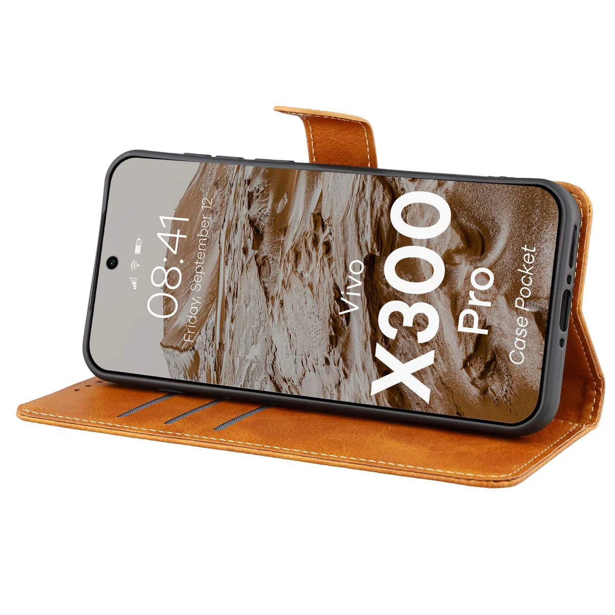 Handyhülle mit Klappe für Vivo X300 Pro, Bizon Case Pocket, Braun
