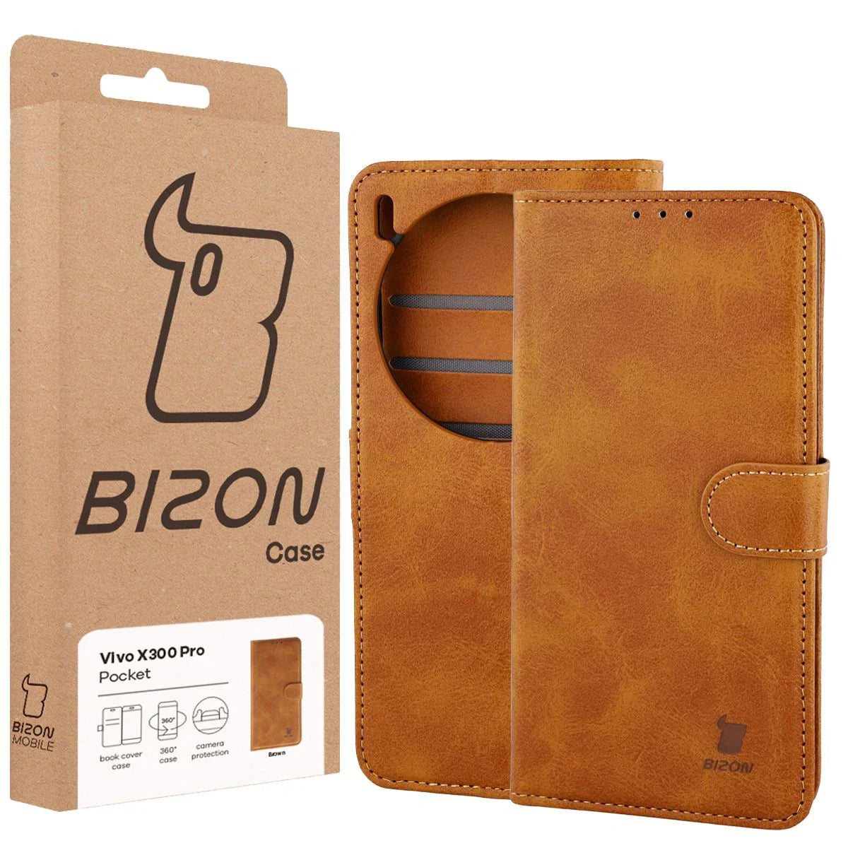 Handyhülle mit Klappe für Vivo X300 Pro, Bizon Case Pocket, Braun