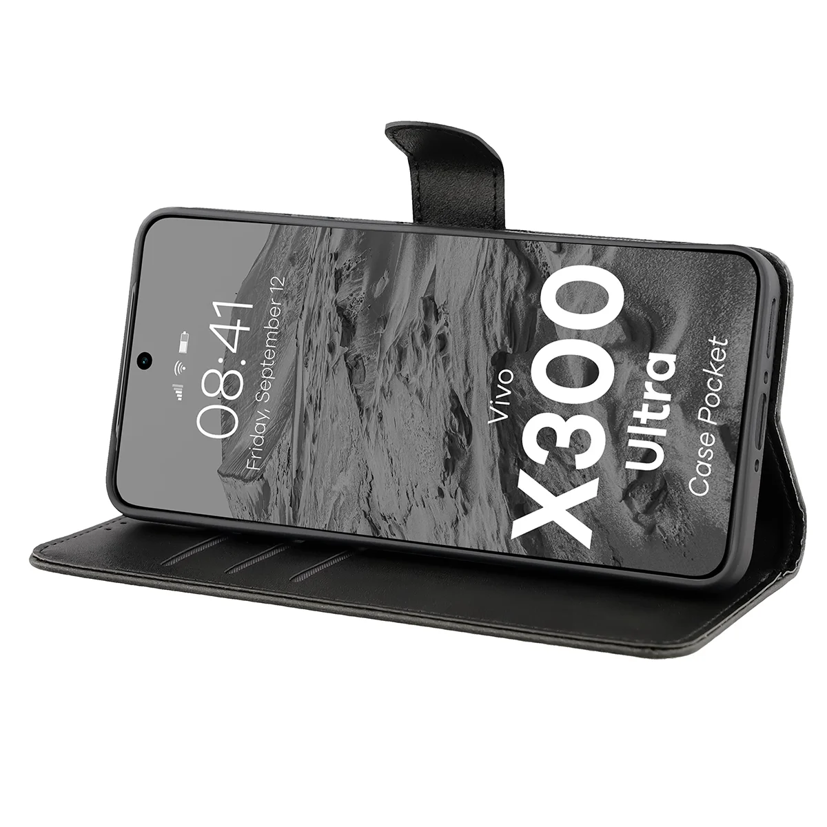 Handyhülle mit Klappe für Vivo X300 Ultra, Bizon Case Pocket, Schwarz