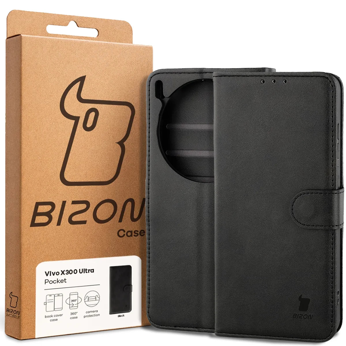 Handyhülle mit Klappe für Vivo X300 Ultra, Bizon Case Pocket, Schwarz