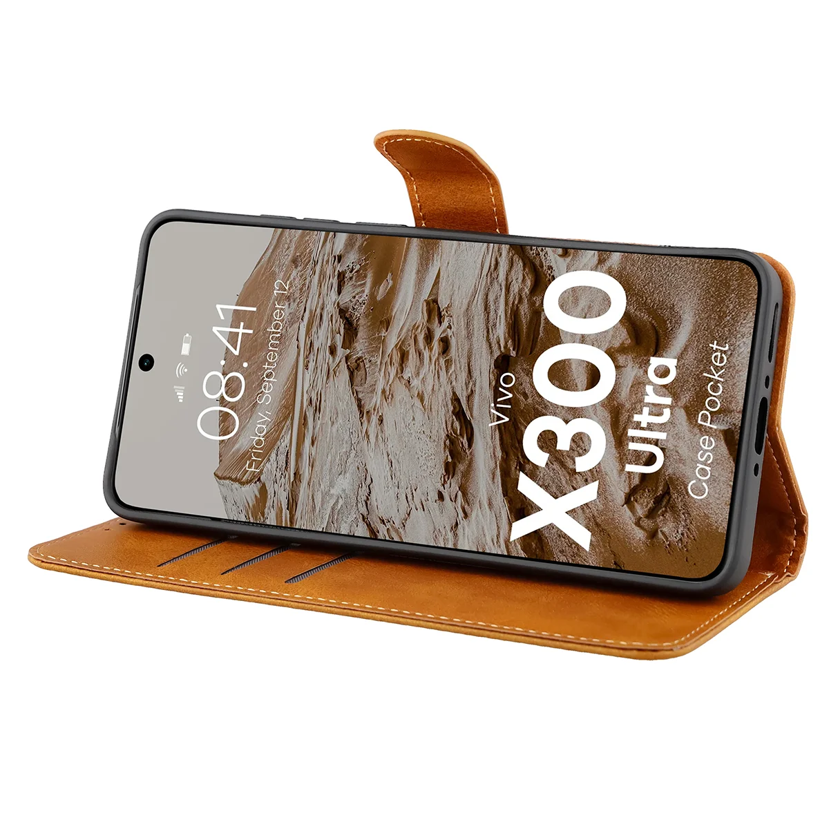 Handyhülle mit Klappe für Vivo X300 Ultra, Bizon Case Pocket, Braun