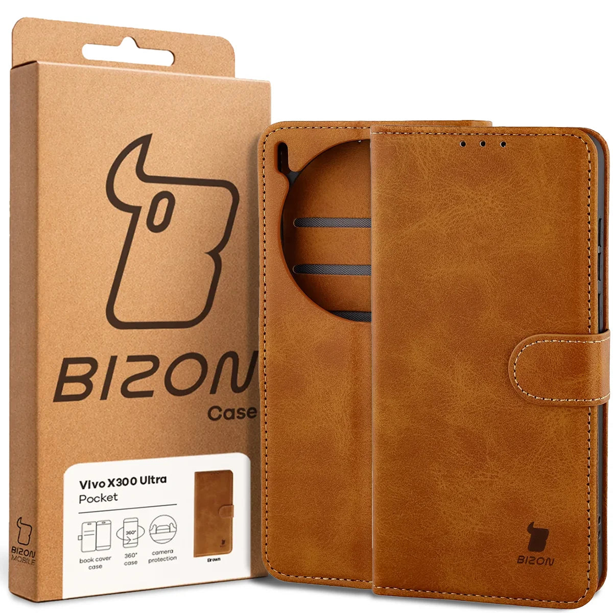 Handyhülle mit Klappe für Vivo X300 Ultra, Bizon Case Pocket, Braun