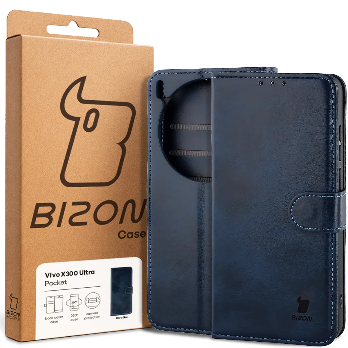 Handyhülle mit Klappe für Vivo X300 Ultra, Bizon Case Pocket, Dunkelblau