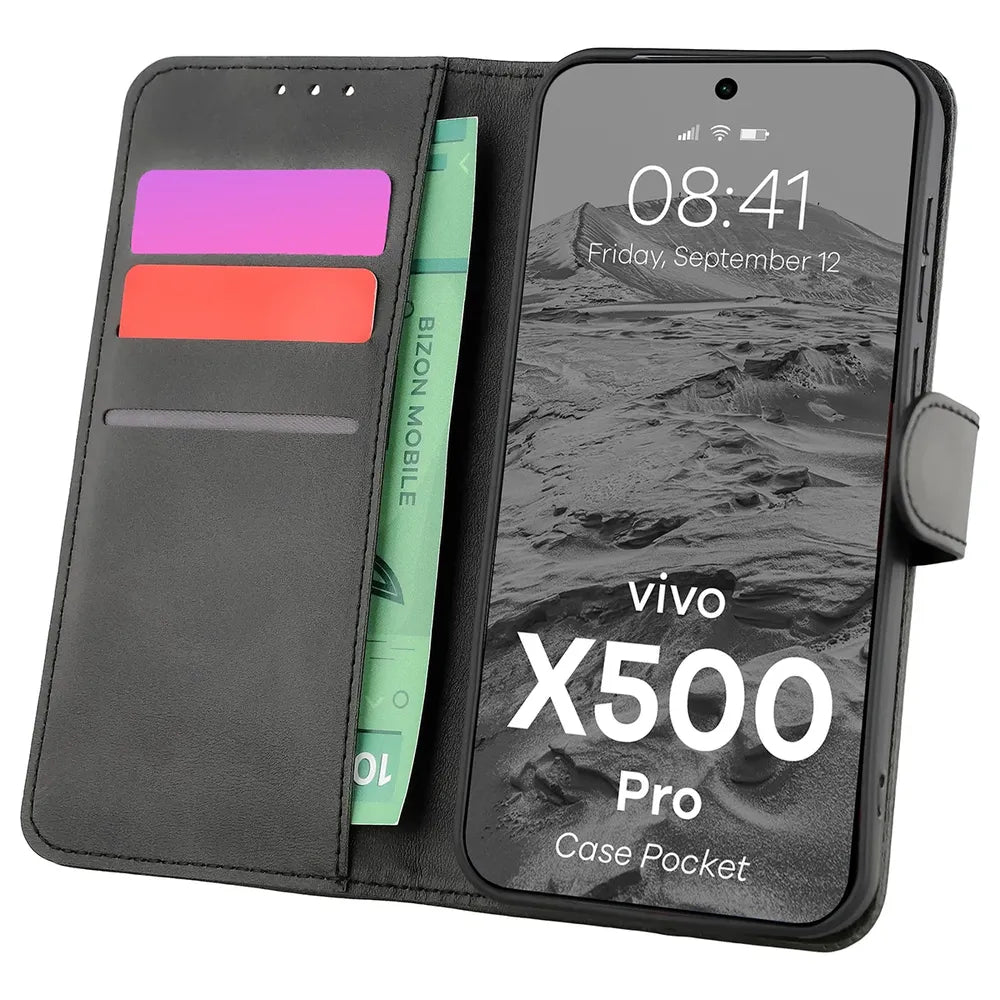 Handyhülle mit Klappe für Vivo X500 Pro, Bizon Case Pocket, Schwarz (1/6)