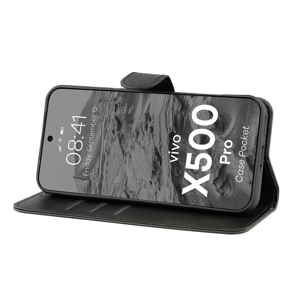 Handyhülle mit Klappe für Vivo X500 Pro, Bizon Case Pocket, Schwarz (5/6)