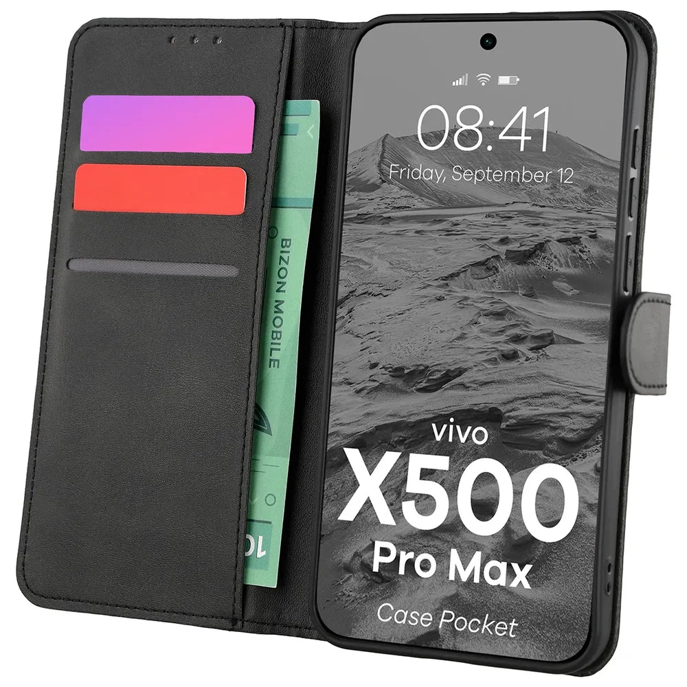 Handyhülle mit Klappe für Vivo X500 Pro Max, Bizon Case Pocket, Schwarz (1/6)