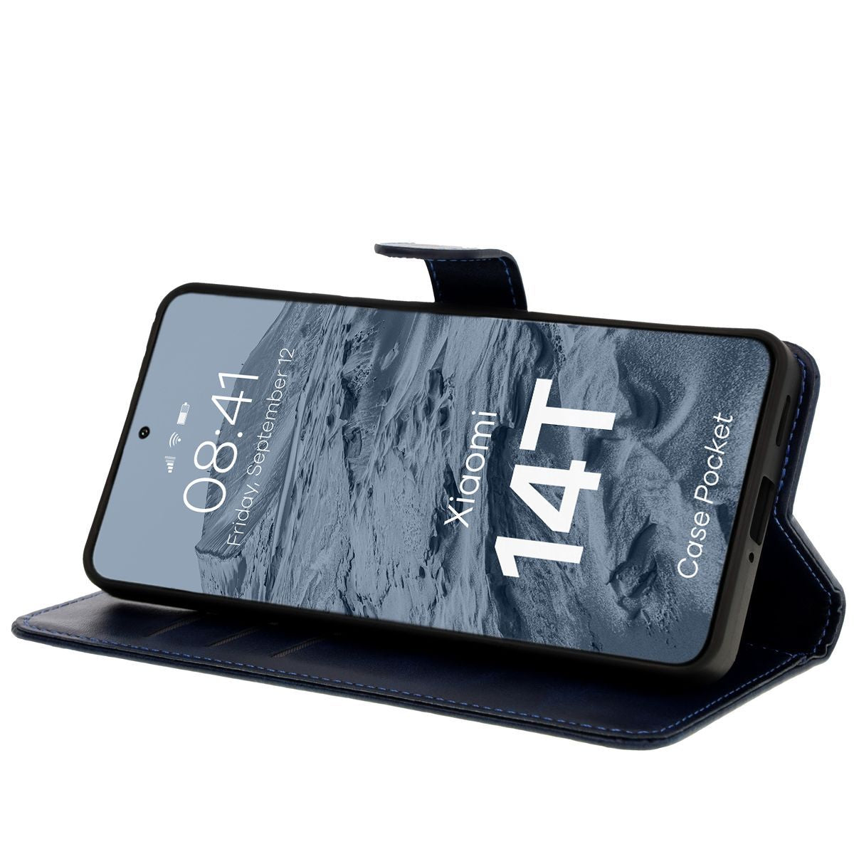 Handyhülle mit Klappe für Xiaomi 14T, Bizon Case Pocket, Dunkelblau