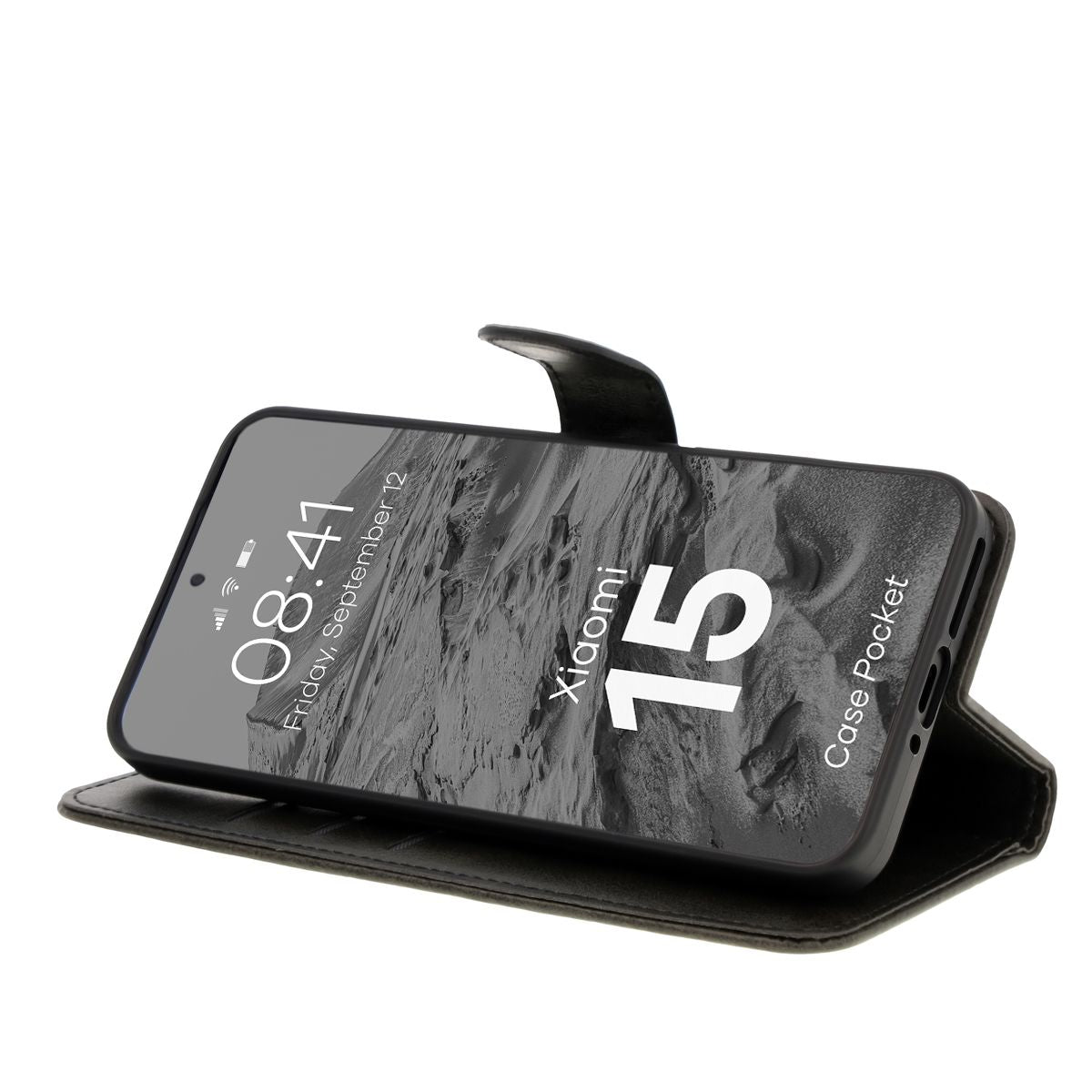Handyhülle mit Klappe für Xiaomi 15, Bizon Case Pocket, Schwarz
