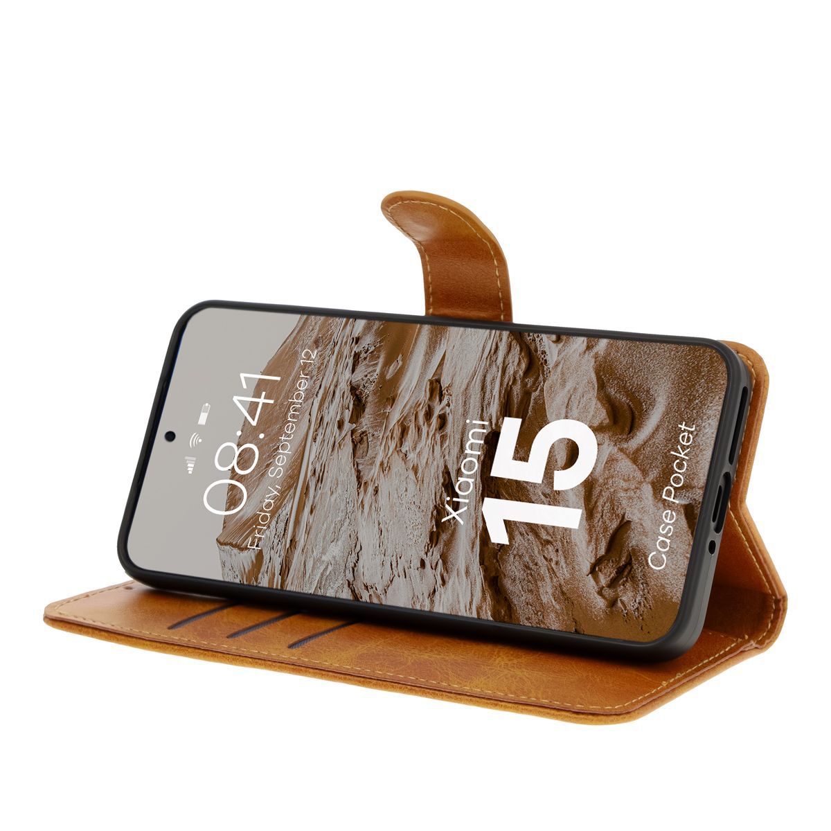 Handyhülle mit Klappe für Xiaomi 15, Bizon Case Pocket, Braun