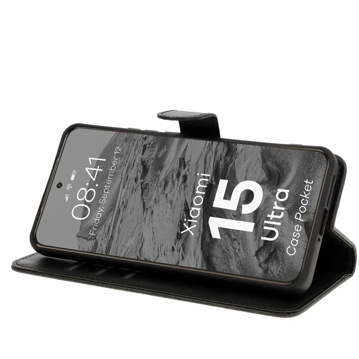 Handyhülle mit Klappe für Xiaomi 15 Ultra, Bizon Case Pocket, Schwarz