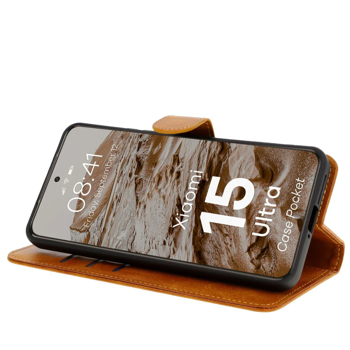Handyhülle mit Klappe für Xiaomi 15 Ultra, Bizon Case Pocket, Braun