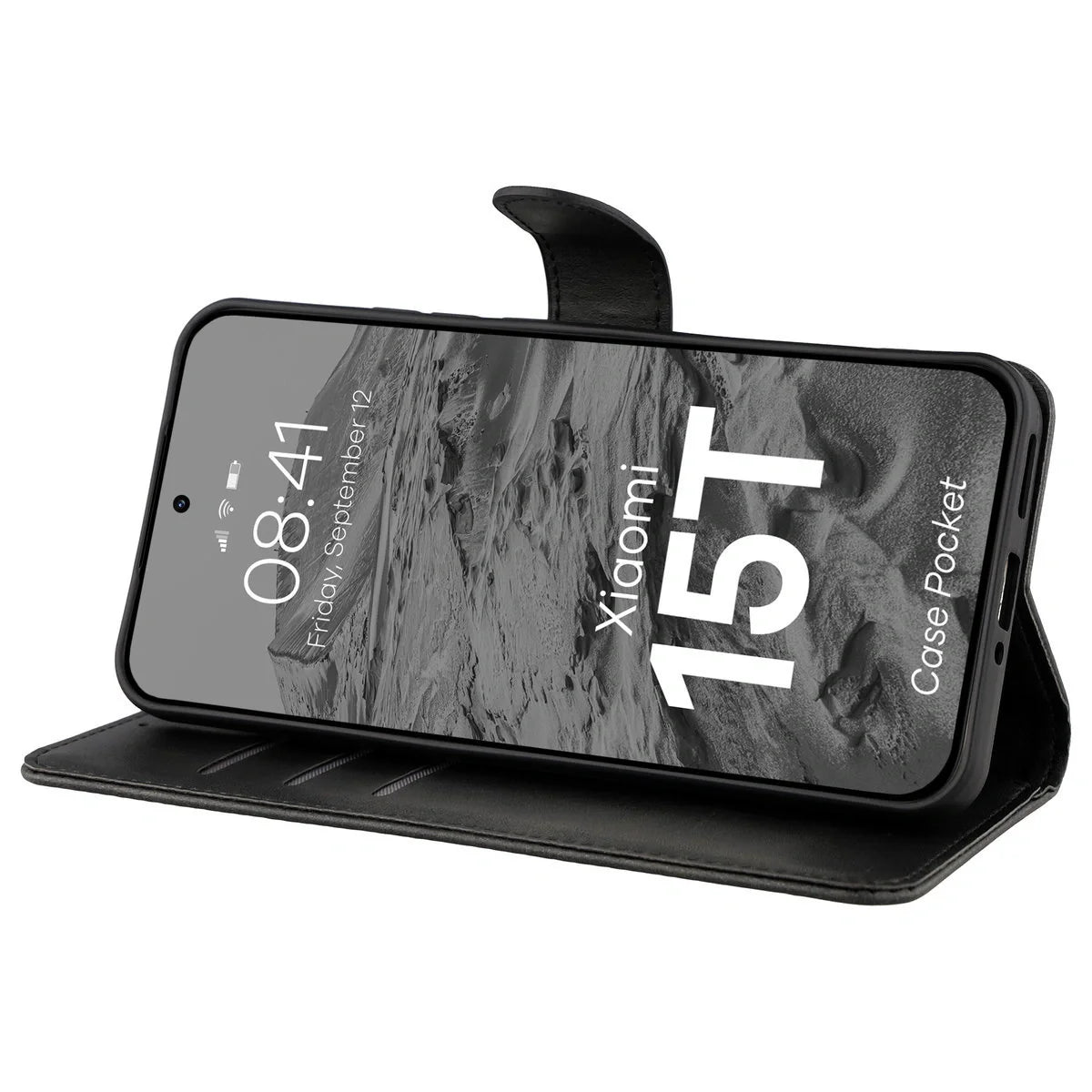 Handyhülle mit Klappe für Xiaomi 15T, Bizon Case Pocket, Schwarz